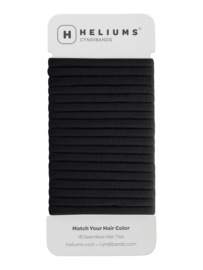 Heliums Thin Seamless Hair Ties - Black - 6mm Nylon No Damage Ponytail Holders, 1.75 Inch, Medium Hold for Thin to Normal Hair - 18 Pack