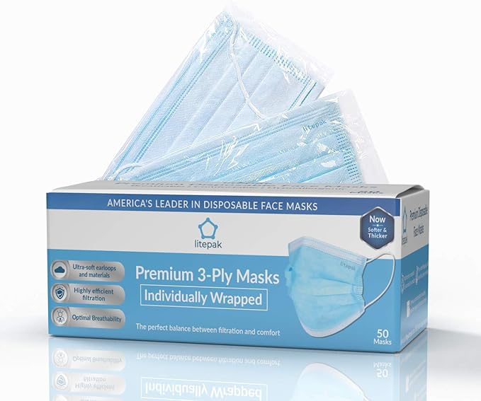 Litepak 500pcs Premium Disposable Face Mask SOFT 3ply - Individually Wrapped