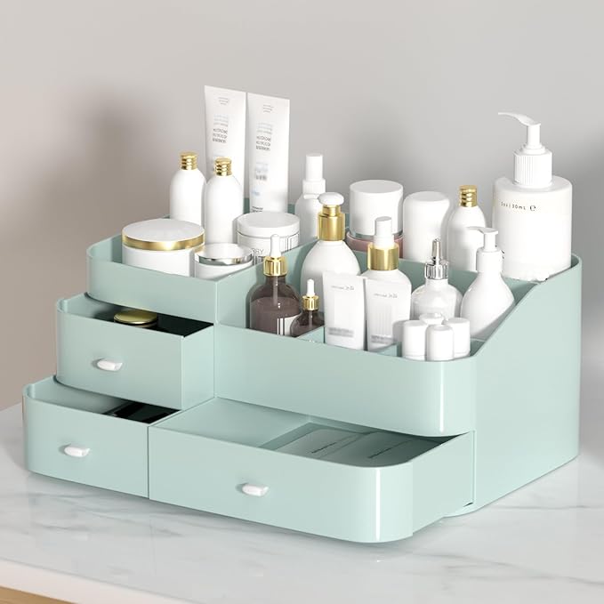 MIUOPUR Makeup Organizer with Drawers, Bathroom Counter Organizer, Plastic Cosmetic Display Case, Large Skincare Storage for Vanity Countertop, Ideal for Bedroom Dresser top and Desktop