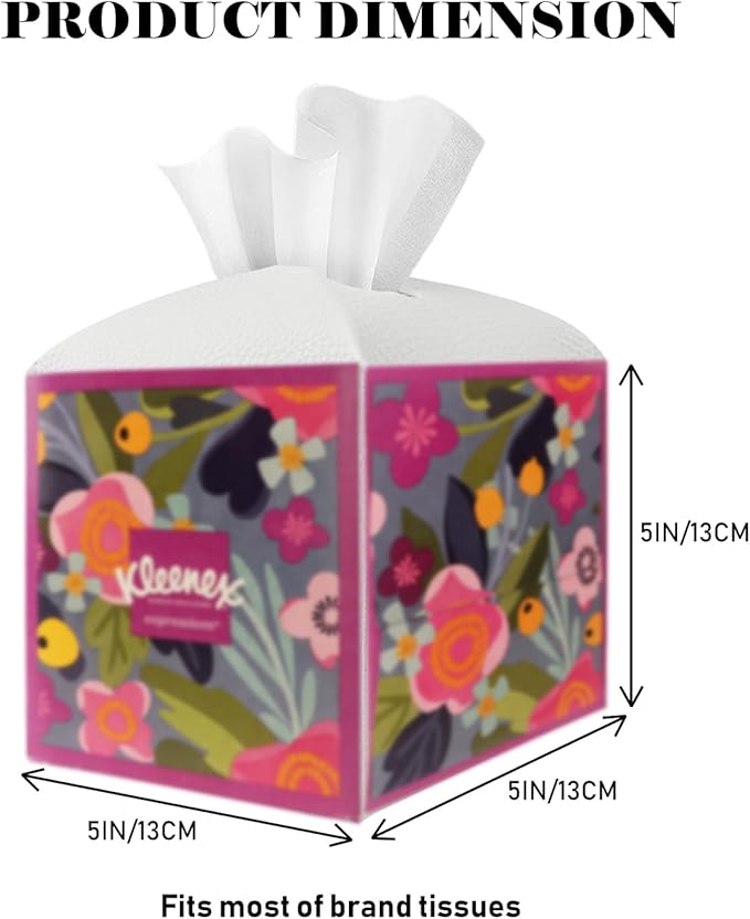 Tissue Box Cover Holder Square Tissue Cube Cover PU Leather Tissue Organizer with Bottom Belt for Bathroom, Tabletop, Car, Night Stands, Office, Home, Kitchen (1, White)
