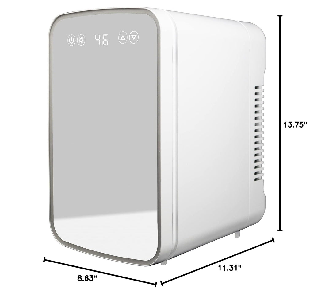 Danby DBMR02624WD43 7.4L Mini Fridge with Mirror & Light in White LED light digital display touch activated 7.4 L / 0.26 cu.ft. capacity