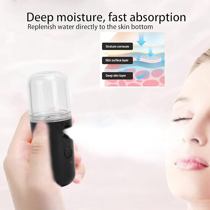 Nano Facial Mister, Mini Facial Steamer Face Humidifier Portable Sprayer, Handheld Face Mist Sprayer Rechargeable Moisturizing Hydrating Face Humidifier Sprayer (Black)