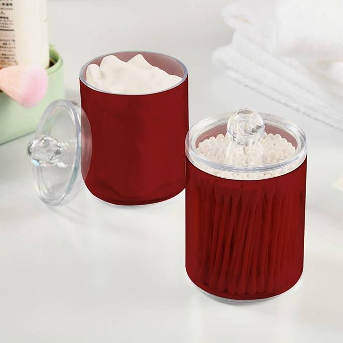 Fire Brick Qtip Holder Organizer Dispenser Cotton Swabs Cans Plastic Jars with Lid Set 4 Pack Bathroom Storage Canister for Cotton Ball Floss Cotton Pads