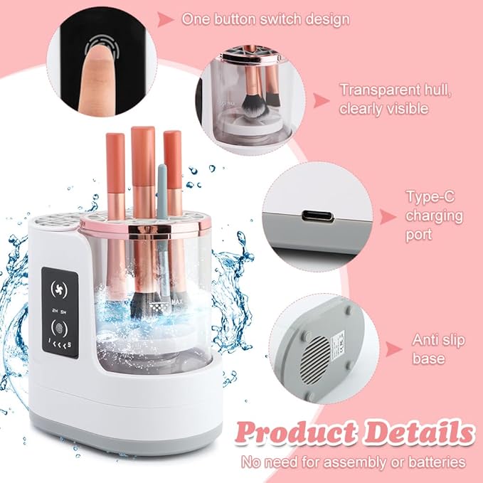 Mellisore 3-in-1 Electric Makeup Brush Cleaner & Dryer, Automatic USB-Powered Cleaning Machine for All Cosmetic Brush Sizes, Portable Quick-Dry Tool for Beauty Brushes(White,Size:6.8inch)