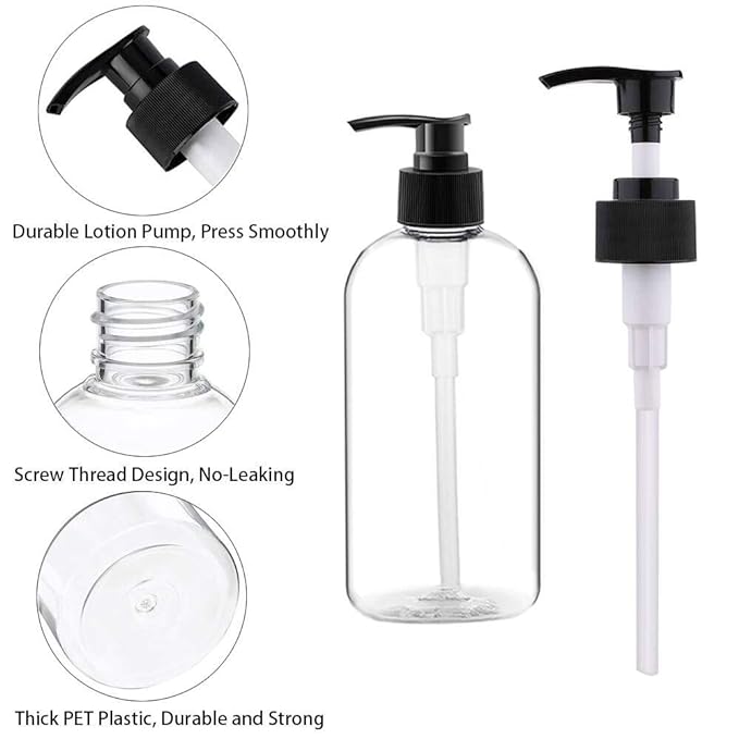 Empty Plastic Pump Bottles Dispenser 4 Pack 16oz/500ml Portable Clear BPA-Free Cylinder Shampoo Lotion Hand Pump Bottle Durable Refillable Containers