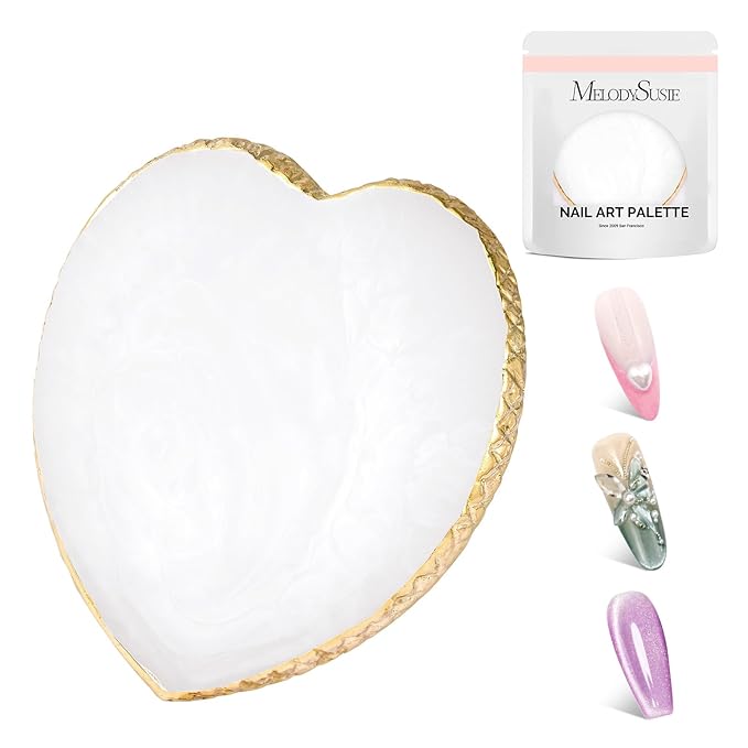 MelodySusie 1PC Heart Shape Resin Nail Art Palette, Professional Color Mixing Board for Gel Polish, Acrylics, Pigment Blending, Salon and DIY Makeup Artist Tool, White