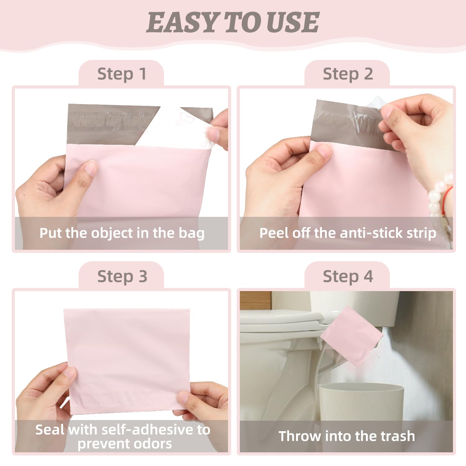 100Pcs Light Pink Sanitary Napkin Disposal Bags, Feminine Self-Sealing Hygiene Disposal Bags for Tampons, Pads and Liners, Personal Care Sanitary Bag for Women Privacy Handling