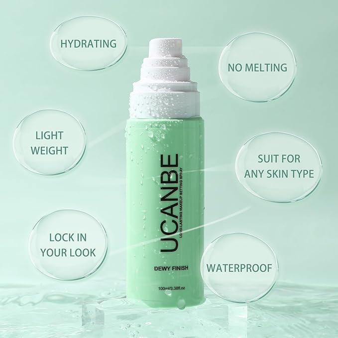 UCANBE Makeup Setting Spray, Dewy Finishing Spray for Makeup, Long Lasting Make Up Spray, Fast Drying Setting Mist for Fresh Dewy Makeup Look, 3.38 Fl Oz