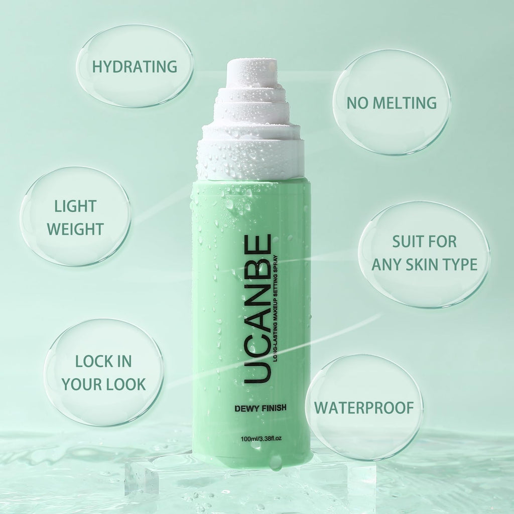 UCANBE Makeup Setting Spray, Dewy Finishing Spray for Makeup, Long Lasting Make Up Spray, Fast Drying Setting Mist for Fresh Dewy Makeup Look, 3.38 Fl Oz