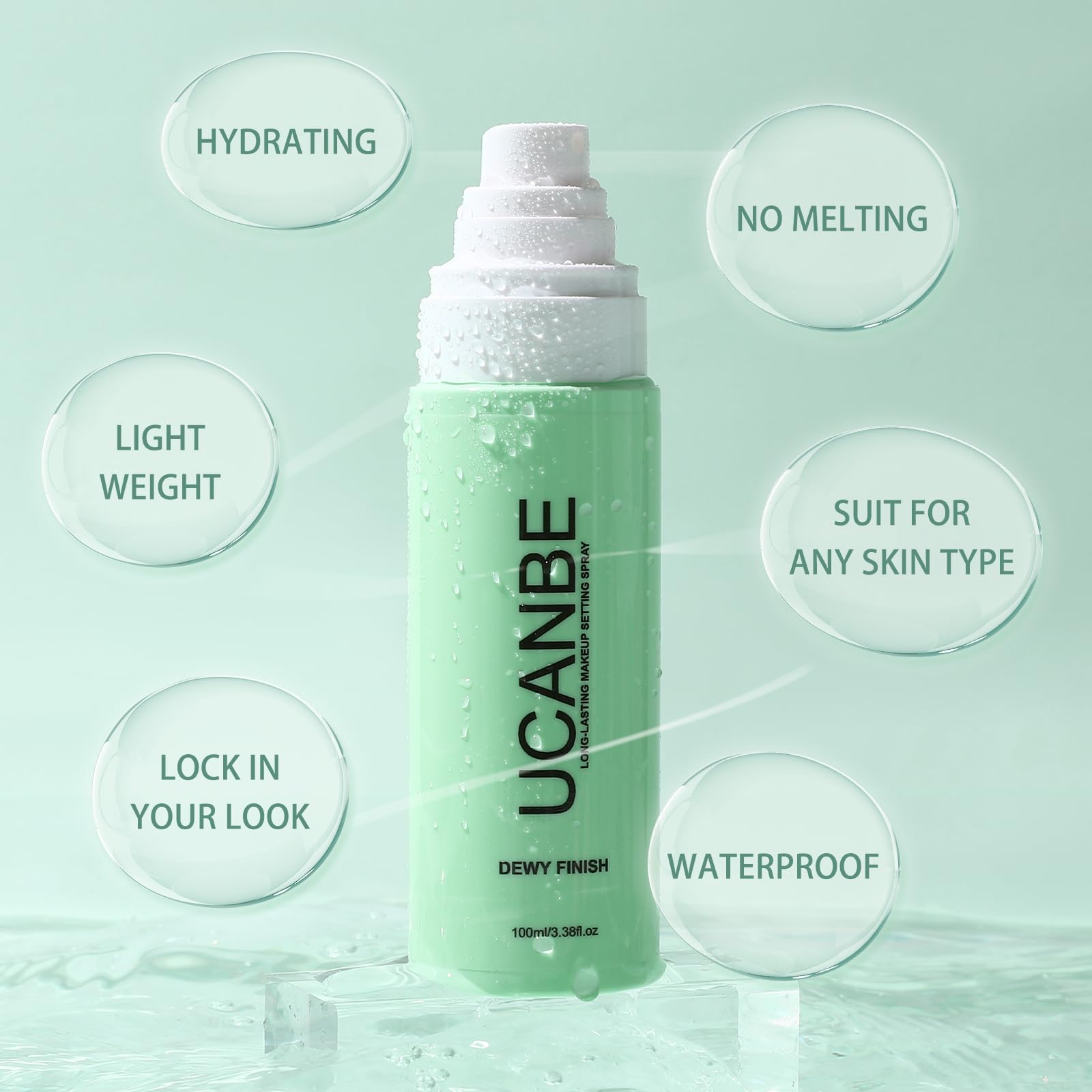 UCANBE Makeup Setting Spray, Dewy Finishing Spray for Makeup, Long Lasting Make Up Spray, Fast Drying Setting Mist for Fresh Dewy Makeup Look, 3.38 Fl Oz