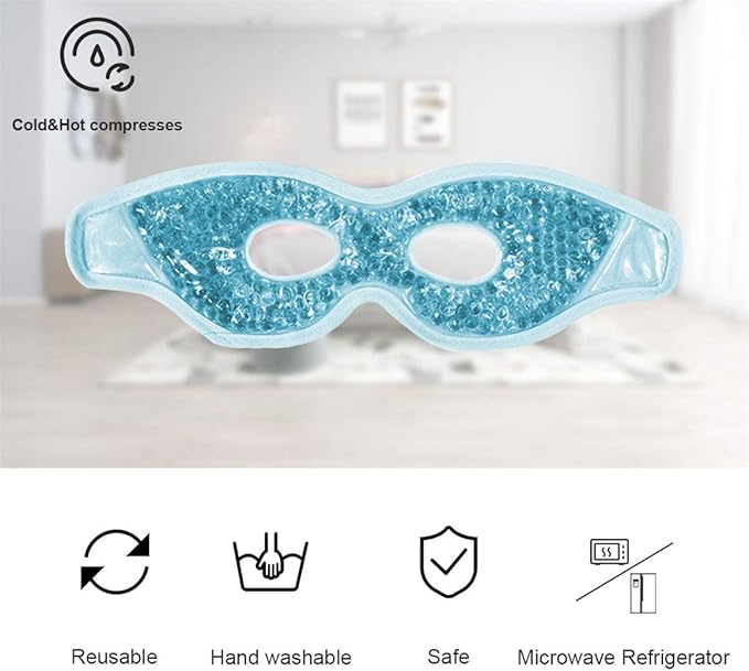 Ruzzut Cooling Gel Eye Mask with Eye Holes, 2 PCS Cold Eye Packs for Puffiness & Swelling, Reusable Hot Cold Compress Heat Ice Gel Pack, Green and Blue