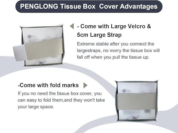 PENGLONG Tissue Box Cover 5X5X5'' PU Leather Tissue Holder Square Tissue Cube Box Organizer for Bathroom Vanity Countertop, Car, Night Stands, Office, Home, Kitchen (1Pack, Lime White)
