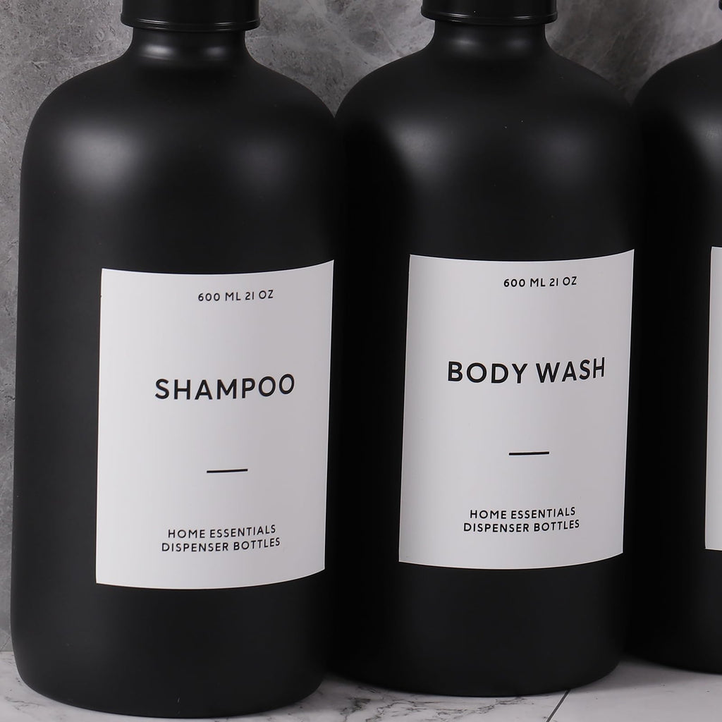 HOMCDALY Shampoo and Conditioner Dispenser, 21oz 3-Pack Refillable Shampoo and Conditioner Bottles, Empty Bathroom Shower Pump Dispenser (21oz-Black