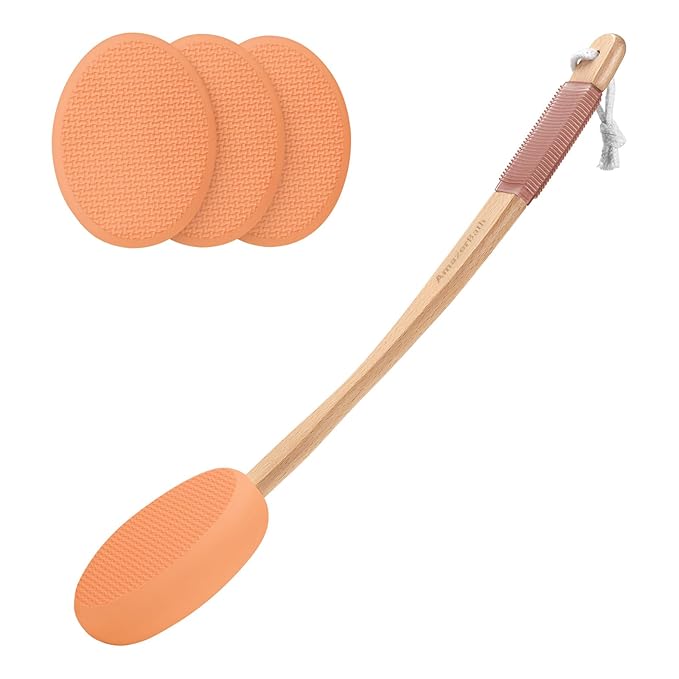 AmazerBath Lotion Applicator for Back, Feet, 4 Replaceable Pads with Long Handle, Back Sunscreen Applicator for Elderly, Women, Apply Cream Medicine Skin Cream Moisturizer Sunscreen Tanner, Blue