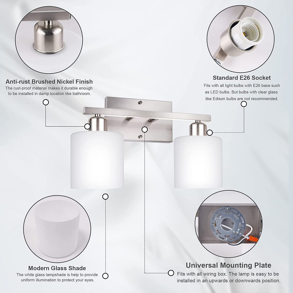 Dekang Bathroom Vanity Light Fixture Brushed Nickel, 2-Light Wall Sconces