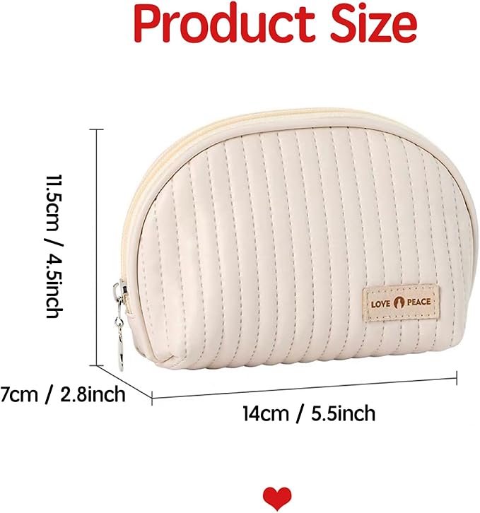 Duleylv Small Makeup Bag for Purse Mini Cosmetic Pouch Waterproof Makeup Organizer for Women Small Cosmetic Bag PU Leather Travel Makeup Bag Lipstick Bag with Zipper Beige