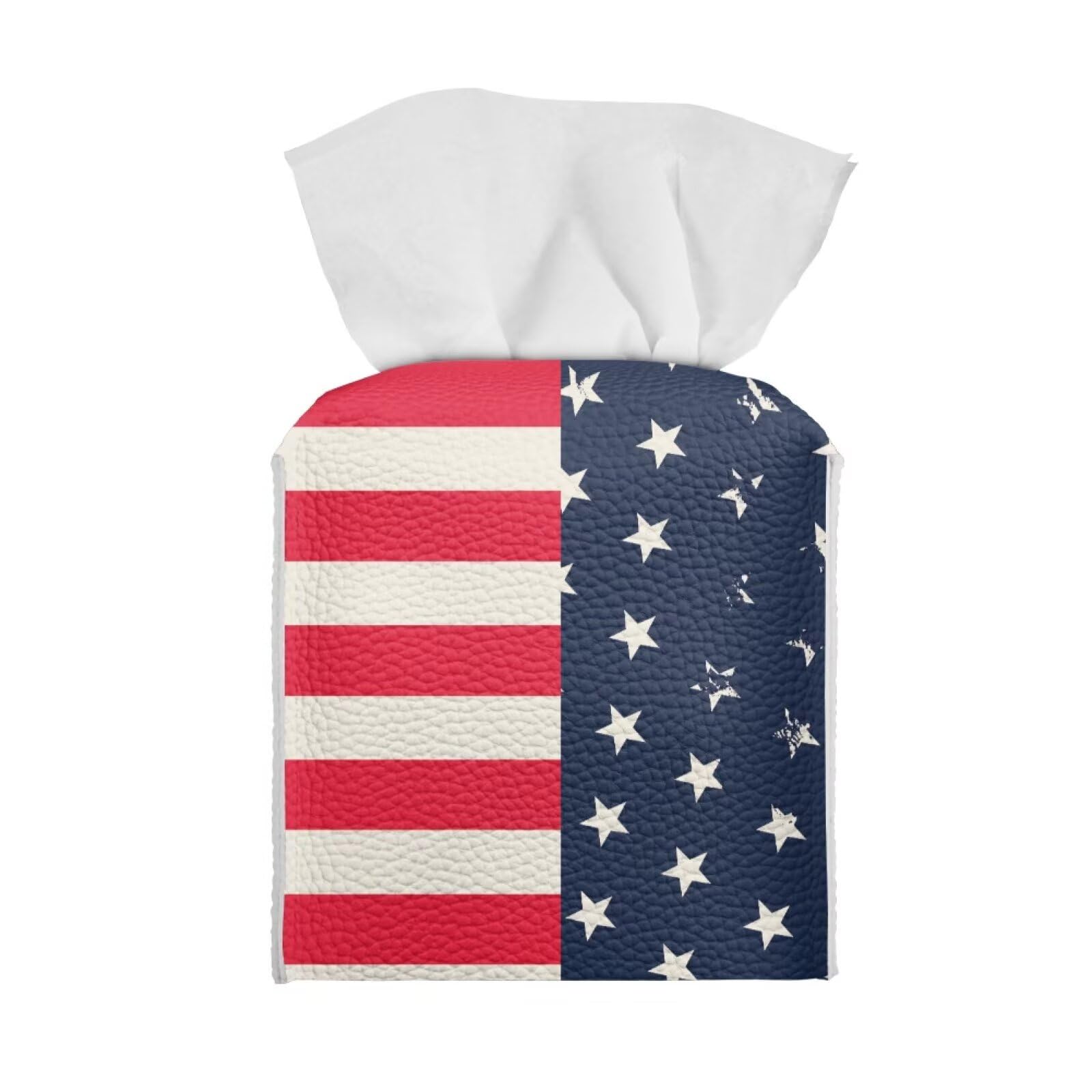 Pzuqiu American Flag Tissue Box Holder Stylish Leather Square Tissue Box Cover with Top Handle Waterproof Napkin Case Holder Home Office Bathroom Decor