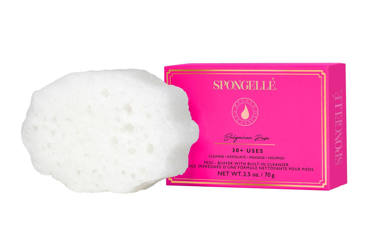 Spongellé Coconut Verbena Pedi Buffer Bath Sponge | Exfoliating Foot & Heel Scrub | Cleanse, Exfoliate, and Nourish in One Easy Step | Cruelty-Free, Vegan, Dermatologist-Tested, Made in USA | 30+ uses