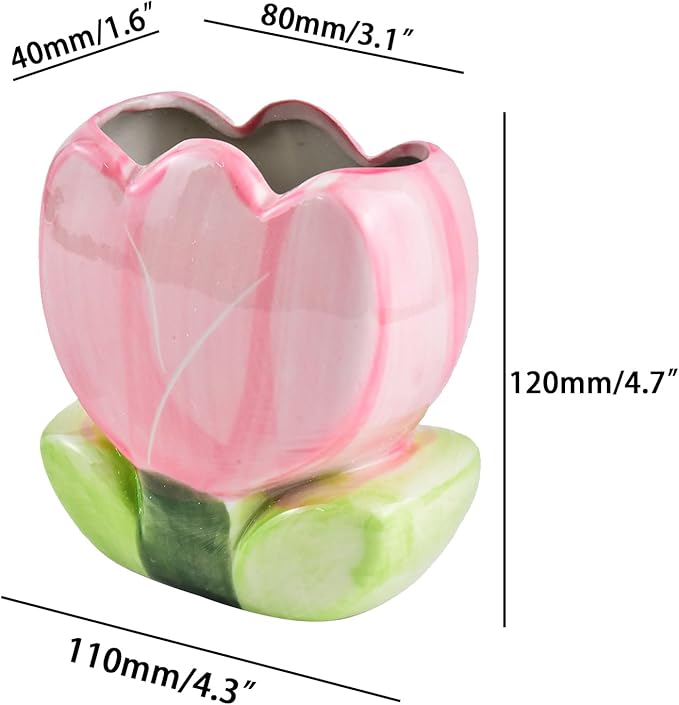 ESIW Ceramic Tulip Cosmetic Storage Box, Desktop Organizers Make Up Brush Storage Stand Desktop Storage Box for Brush,Pencil,Art Supplies, Painting Brush (Pink)