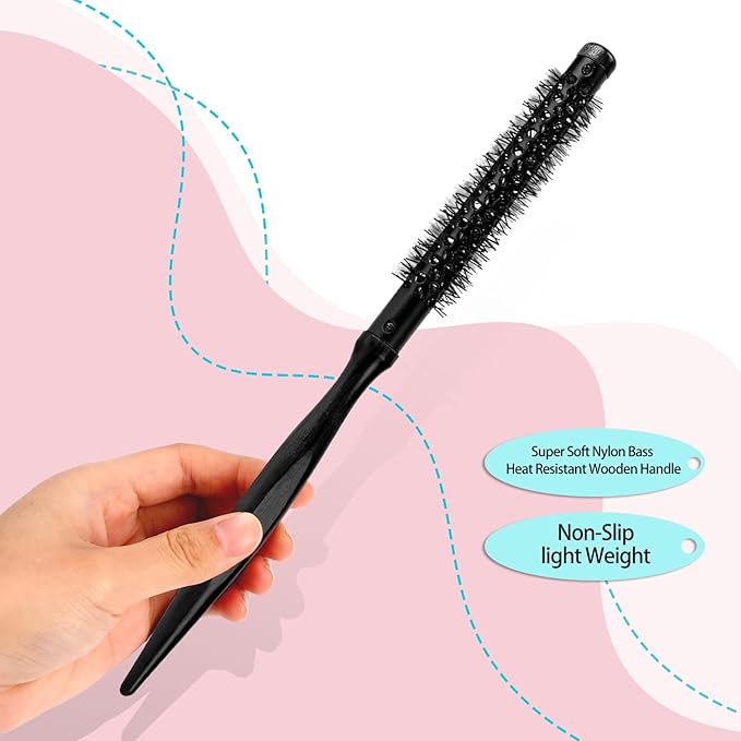 Small Round Nylon Bristle Curling Brush for Women's Hair Styling - Mini Quiff Roller for Blow Drying, Lifting Bangs, and Short Curly Hair, Beard Grooming Brush for Men