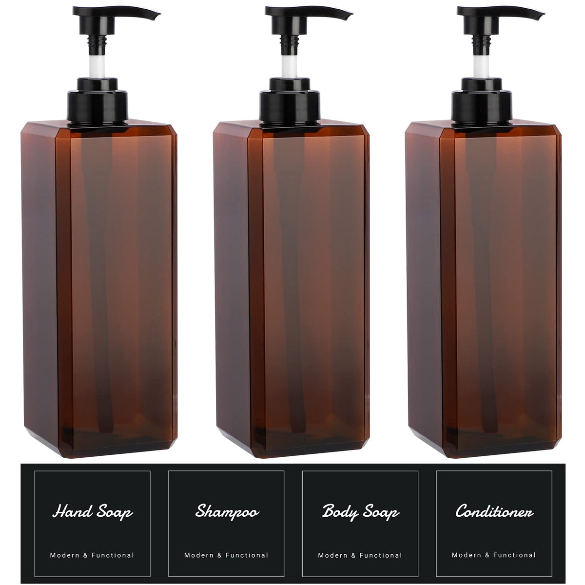 Suream 9.5oz Refillable Pump Press Bottles, Plastic Shampoo and Conditioner Dispenser, 280ml Reuable Cosmetic Empty Bottle, Bathroom Countertop Shower Dispensers for Body Wash, Hand Sanitizer, 3Pack