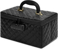 KaAutoler Portable makeup box with Lock, Large Capacity Travel Makeup Case Organizer, Makeup Bags for Girls Traveling With Handle and Divider Makeup Bag (Black)