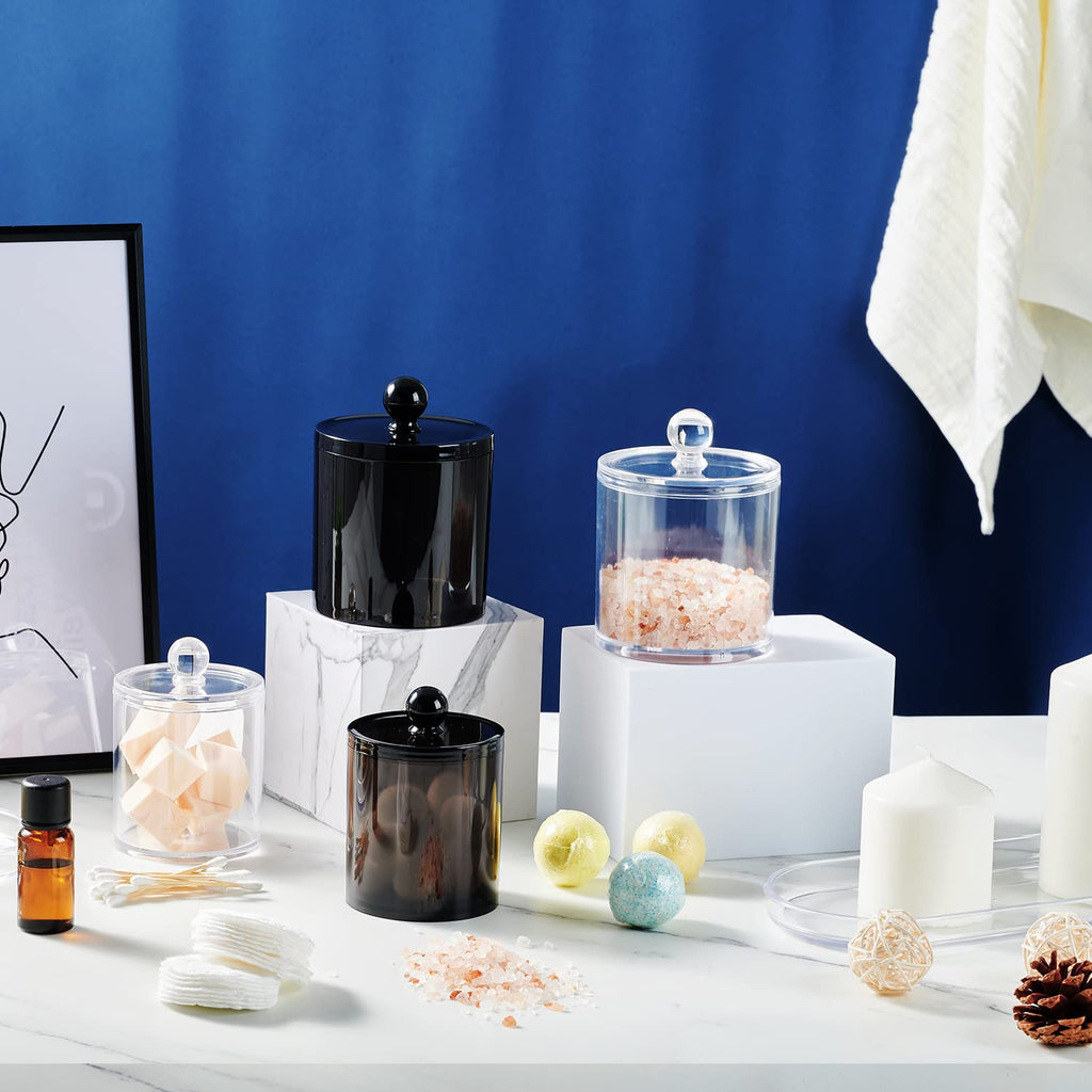 SheeChung 3 PCS Qtip Holder Bathroom Set with Tray, Acrylic Apothecary Jars