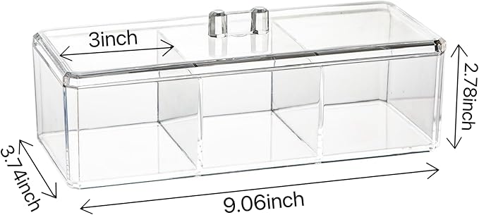 TelKeen Hair Accessories Organizer for Girls, Acrylic Hair Tie Organizer for Headband, bows, Hair Clip, Cotton Swab Organization, Hair Clip Holder, 3 Compartments Hair Organizer Storage with Lid