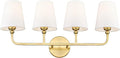 Bathroom Light Fixtures, 4 Light Brushed Gold Vanity Lights with Flared White Fabric Shade, 28 Inch Wall Sconce, Modern Sconces Wall Lighting for Hallway Bedroom, VL837-BG-4