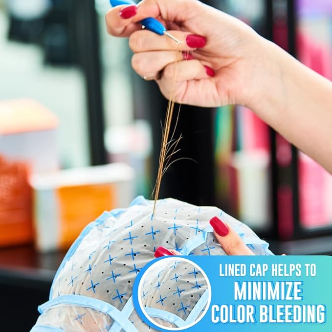 Colortrak 24 Disposable Caps with 2 Needles Kit for Tipping, Hair Color and Highlighting, Lined Cap with Neck Protector Minimizes Color Bleeding, Pull-Out Visor Protects Face, Flap Protects Skin