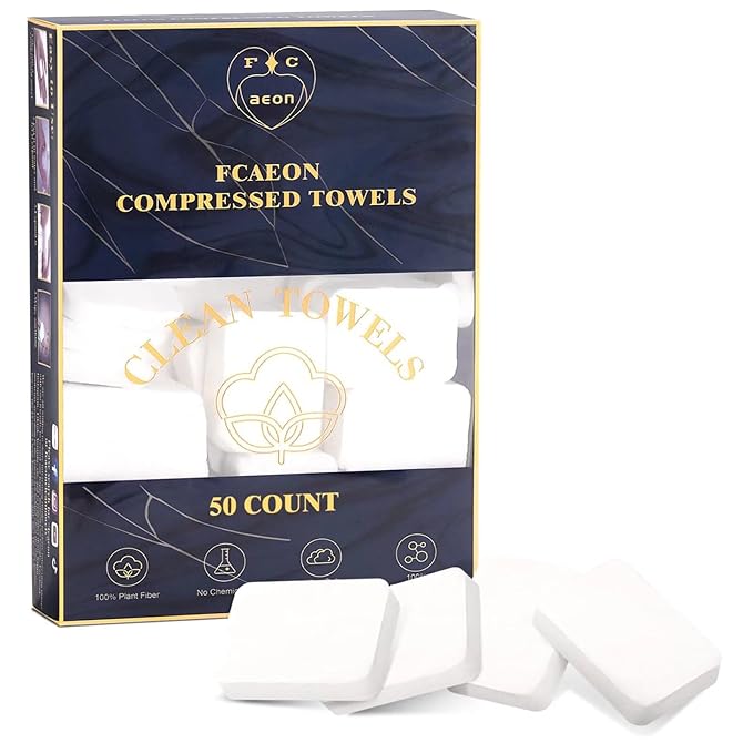 Fcaeon Disposable Face Towels 50 Count Compressed Towel Tablets 12×9 Inch Washcloths for Men Skincare Cleansing Hotel Stay Vacation Daily Use Gym Fitness Travel Essentials Outdoor Sports Cloths (Blue)