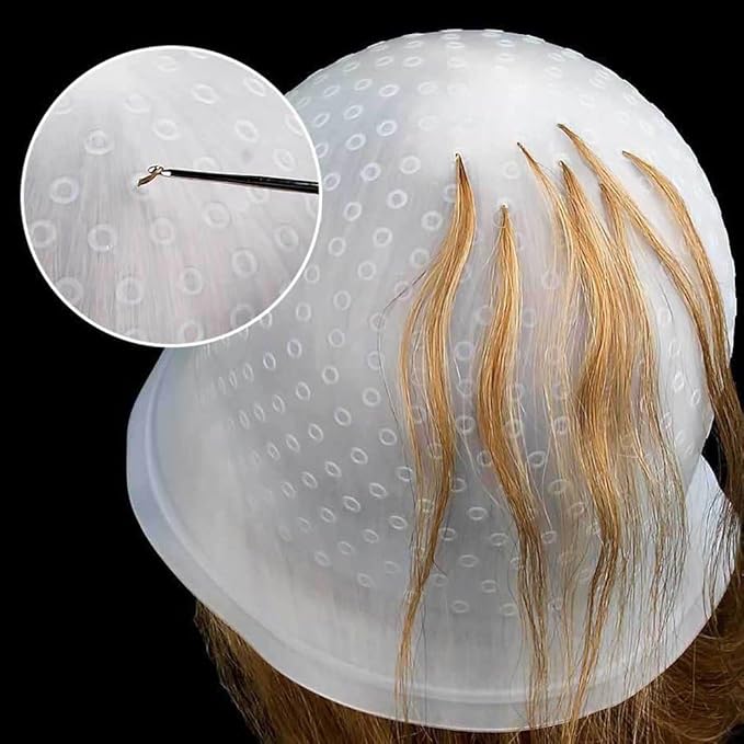 2 Pcs Hair Coloring Highlighting Cap Reusable Silicone Highlight Cap with Hook Hair Dye Cap with Holes Hair Salon Tools Hairdressing Highlighting Kit