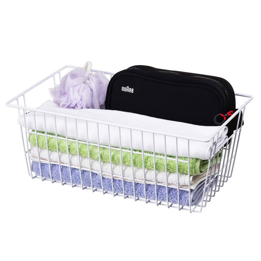 SANNO 14" Freezer Baskets Wire Storage Baskets for Organizing Pantry Organization Bins Cabinets - Metal Basket Kitchen, Laundry, Garage, Fridge, Bathroom Countertop Organizer