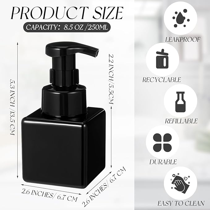Domensi Foaming Soap Dispenser 8.5 oz Foam Pump Bottle Bulk Empty Travel Foaming Dispenser Refillable Hand Soap Plastic Pump Bottle Travel Clear Container for Bathroom Vanities(12 Pcs,Whole Black)