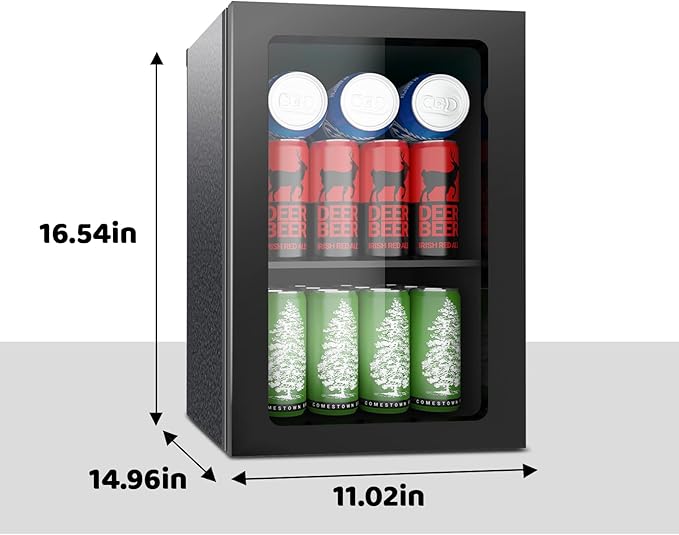 0.9 Cu.Ft Mini Fridge for 24 Cans, Beverage Refrigerator with Clear View Door and Adjustable Shelves, Small Drink Fridge for Soda, Beer, or Wine, Compact Cooler for Bedroom, Office, or Bar