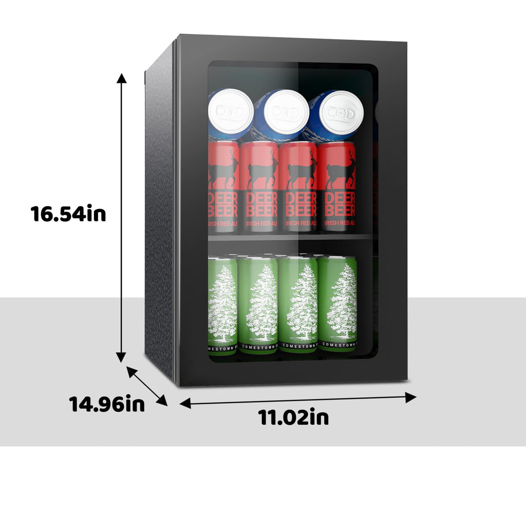Stopasd Beverage Refrigerator Cooler, 0.9 Cu.Ft/24 Can Drink Fridge with Adjustable Shelves & Clear Door for Soda Wine Beer, Countertop Mini Fridge, Compact Design for Home/Office/Bar (40-61 ℉), Black