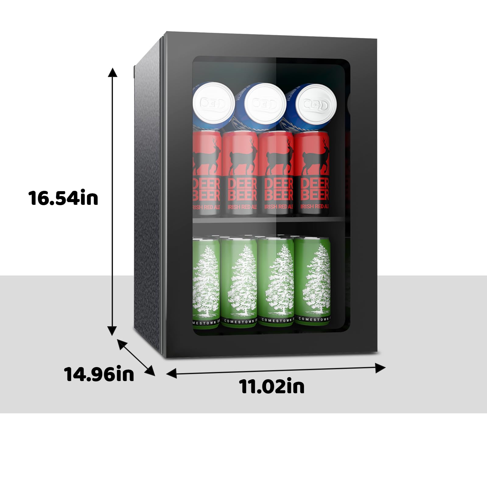Stopasd Beverage Refrigerator Cooler, 0.9 Cu.Ft/24 Can Drink Fridge with Adjustable Shelves & Clear Door for Soda Wine Beer, Countertop Mini Fridge, Compact Design for Home/Office/Bar (40-61 ℉), Black