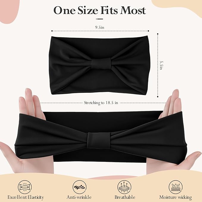 HSEM Headbands for Women, Wide Elastic Head Bands, Non-Slip Thick Hair Bands, Sports Stretchy Sweat Bands, Large Knotted Soft Headband for Washing Face, Makeup, Workout, Spa, Fashion, 6-Pack Black