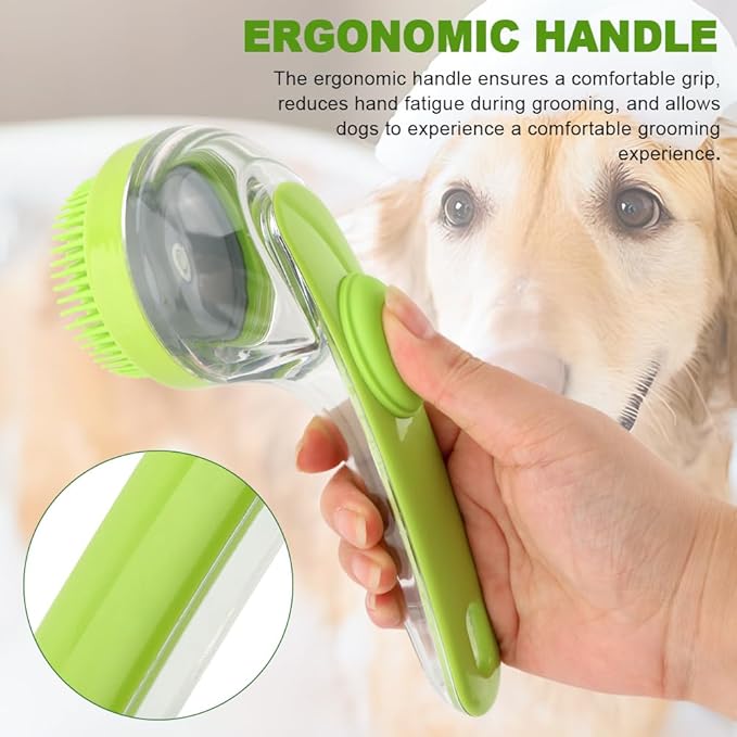 Pet Bath Brush, 2 in 1 Dog Bath Brush with Built-in Shampoo Dispenser, Pet Wash Brush with Double Head Toothbrush, Grooming Massage Brush for Dogs & Cats