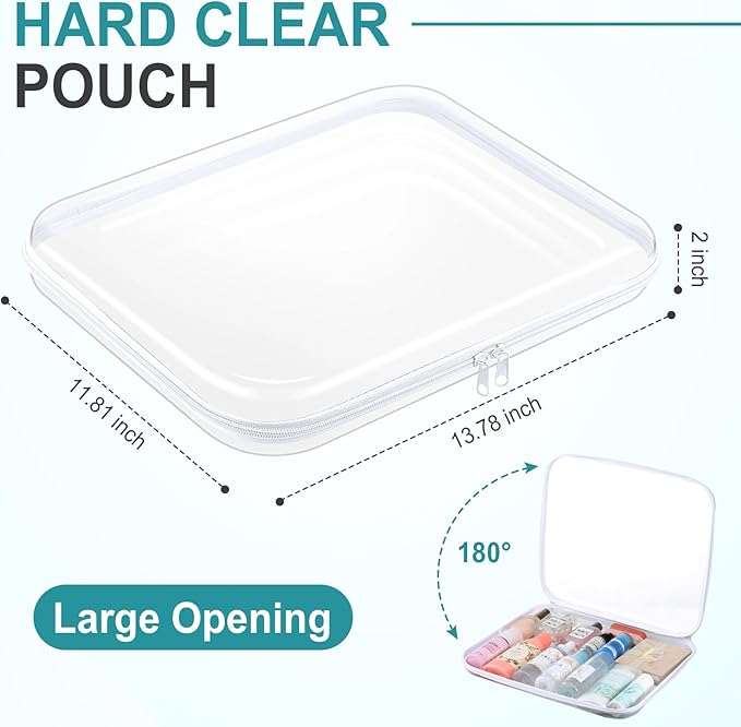 Sanwuta 10 Pcs Hard Zipper Case Clear Hard Pouches Plastic Zipper Pencil Portable Box Toy Storage Bins Plastic Container for Travel Toiletry Office Cosmetic Block Puzzle Organizer (L,Clear)