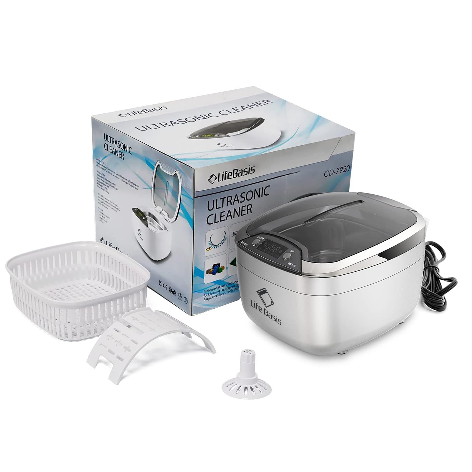 LifeBasis 28oz Professional Ultrasonic Cleaner, 42kHz Jewelry Cleaner
