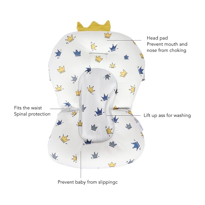 GOTOTOP Baby Bath Cushion Infant Bath Support Pillow Floating Pad for Newborns 0-12 Months with 3 Buckle Safety Straps Adjustable Head Neck Support Soft