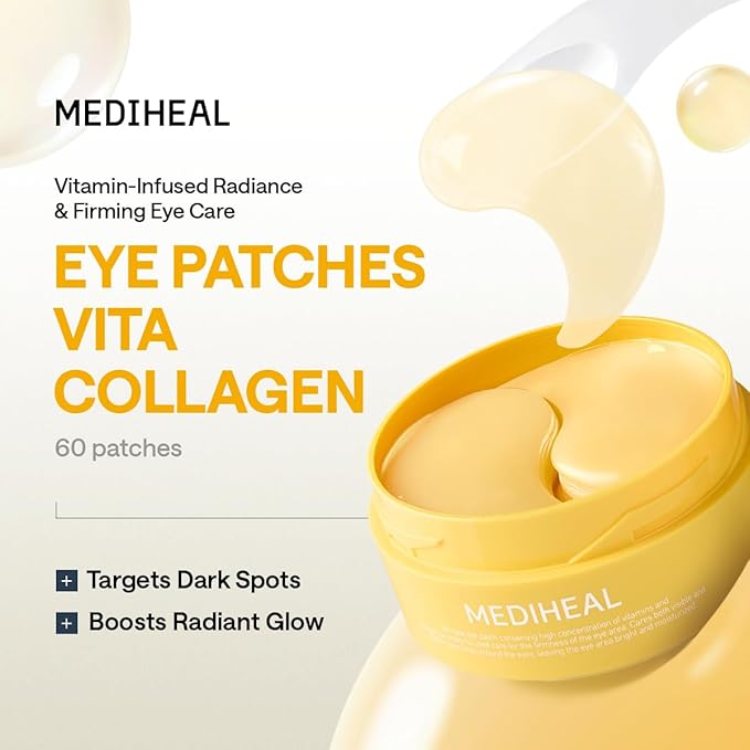 MEDIHEAL Vita Collagen Under Eye Patches - Korean Hydrogel Eye Pads (60 patches) with 7 Vitamin & 5 Micro Collagen - Improves Puffy Eyes & Provides Healthy Glow - Moisturizing & Non Irritating