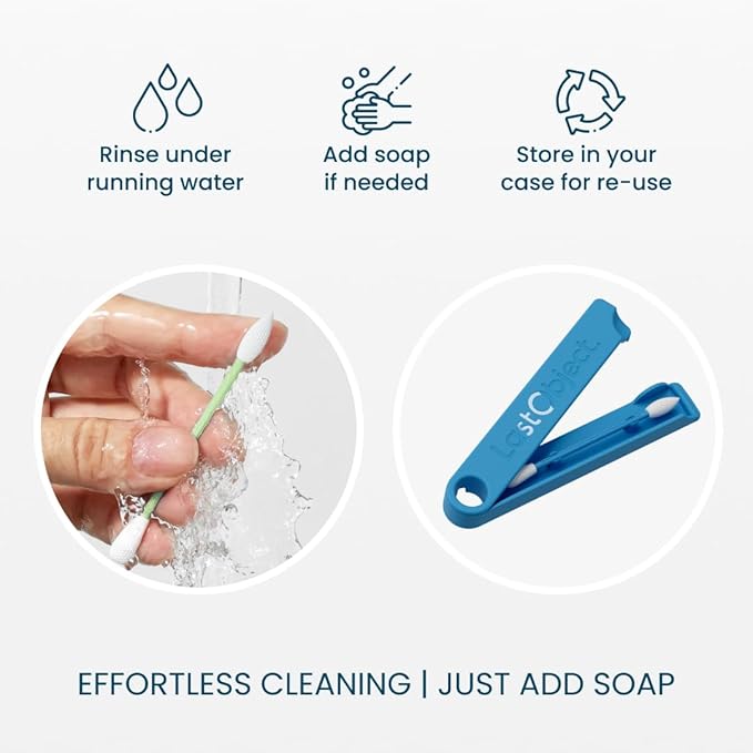 LastSwab Reusable Q-Tips for Makeup - Precision Silicone Cotton Swabs for Eyeliner, Mascara & Touch-Ups - Eco-Friendly Washable Q Tip Alternative - Zero Waste, Travel Case - Blue