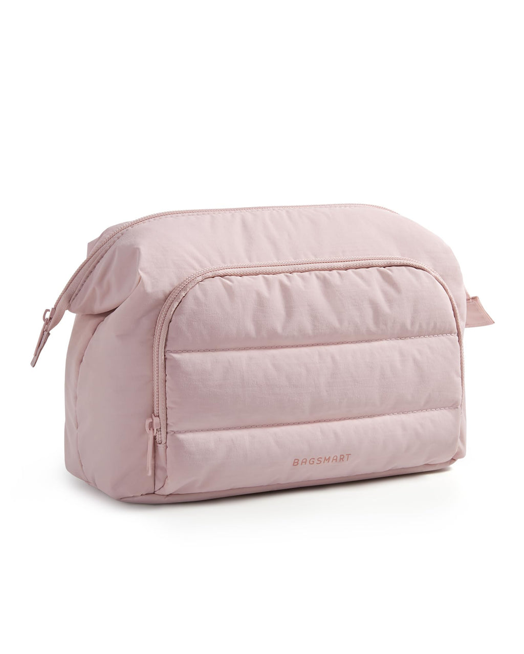 BAGSMART Travel Makeup Bag, Cosmetic Bag Small Make Up Organizer Case,Wide-open Pouch for Women Purse for Toiletries Accessories Brushes,Large Beige
