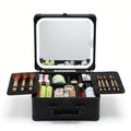 Leeora&Leekoo Makeup Case with Lighted Mirror, Portable Train Case Organizer for Makeup & Beauty Tools, Professional Cosmetic Storage Box (Black)