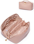 EACHY Travel Makeup Bag, Large Capacity Cosmetic Bags for Women, Waterproof Portable Open Flat Toiletry Bag Make up Bag with Divider and Handle, Gifts for Women (Pink, Large)