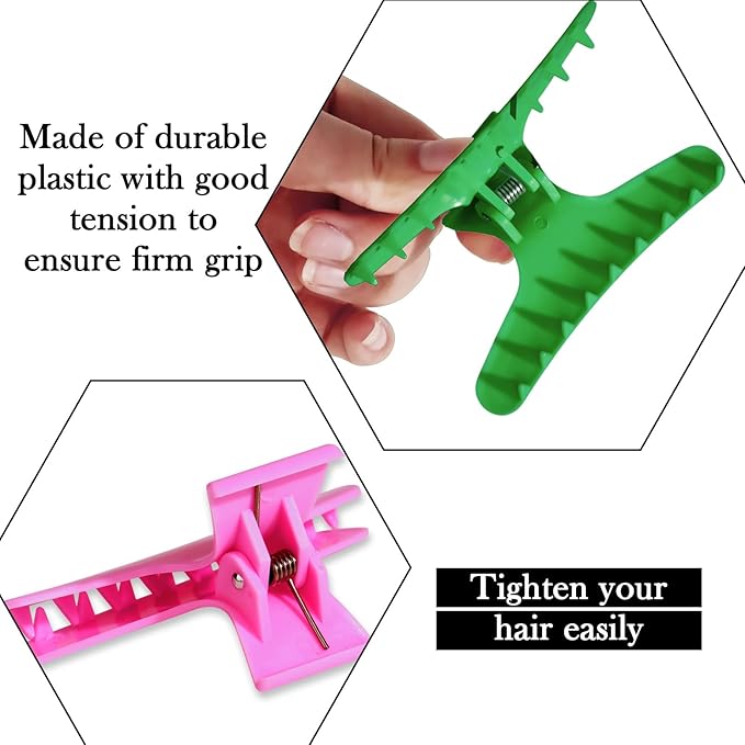 BAHABY Hair Clips for Styling Sectioning 12 Pack Green Hot Pink Butterfly Clamps Hair Claw Clips Pro Salon Hair Clips for Styling, Sectioning, Cutting and Coloring