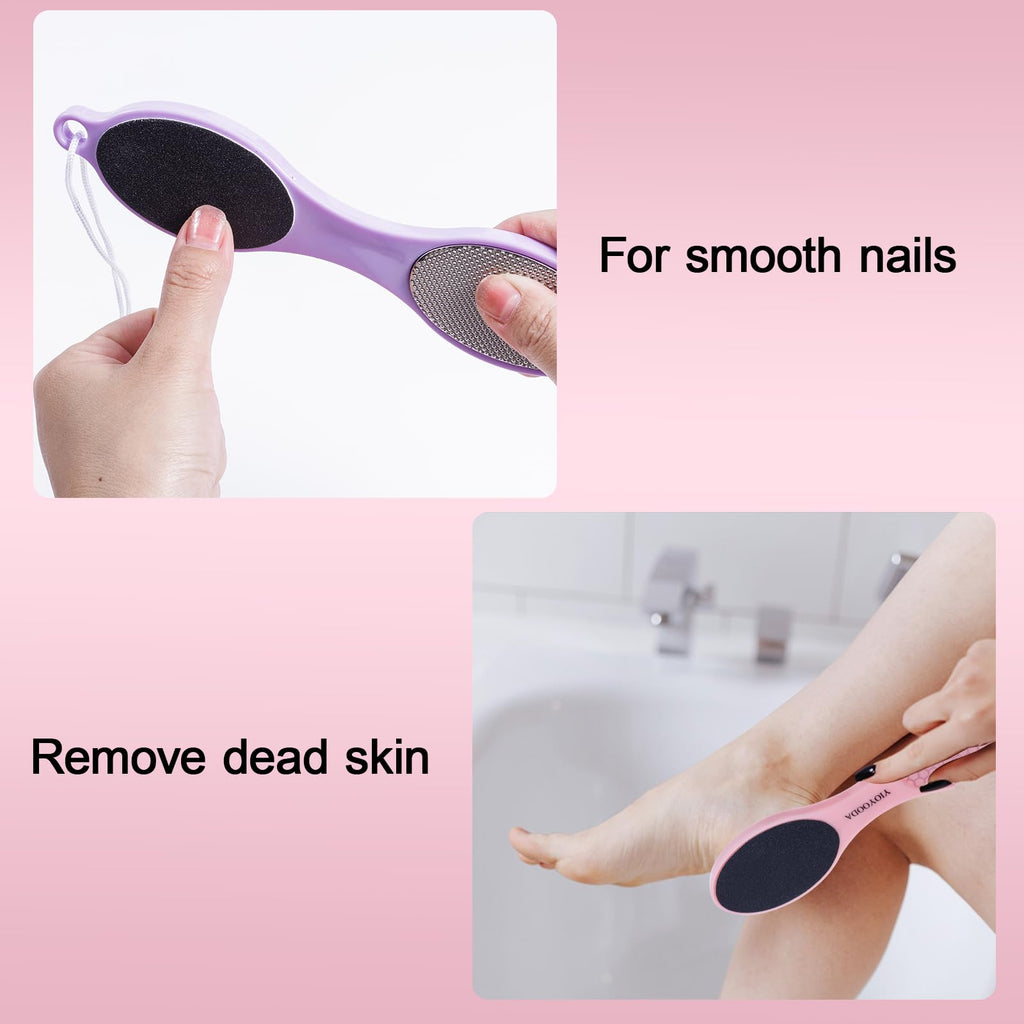 YIOYOODA 4-in-1 Nano Glass Foot Callus Remover, Professional Foot File (Glass, Rasp & Sand Paper), Durable Foot Scrubber Pedicure Tools for Hard and Dead Skin Remover, Soft Smooth Feet, 2 Pcs Pink