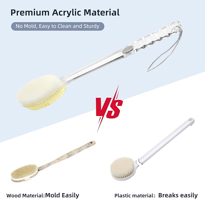 Fymblin Back Scrubber Long Handle for Shower,Back Brush Dual-Sided with Stiff and Soft Bristles,Body Exfoliator for Bath or Dry Brush